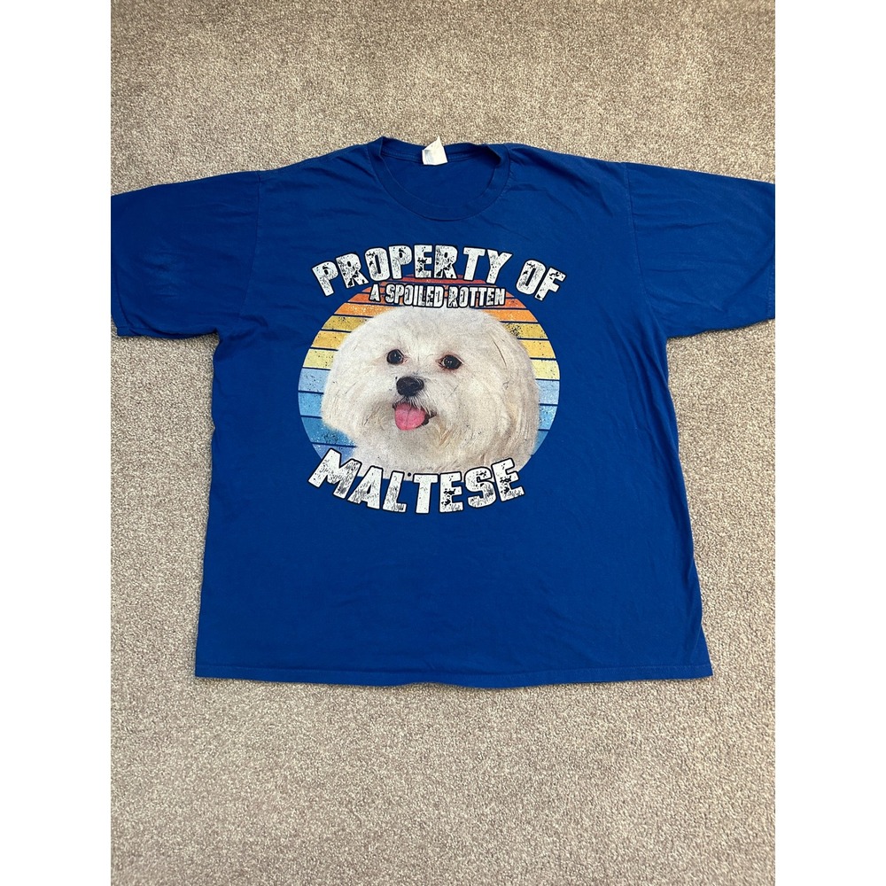 Maltese Dog Graphic T-Shirt Mens XL Blue Excellent Spoiled Rotten Pet Tee